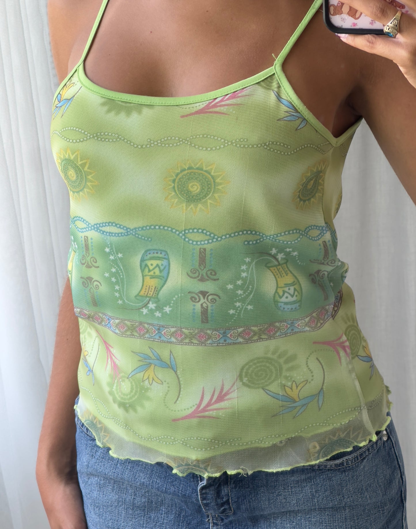 Green Graphic Cami Top