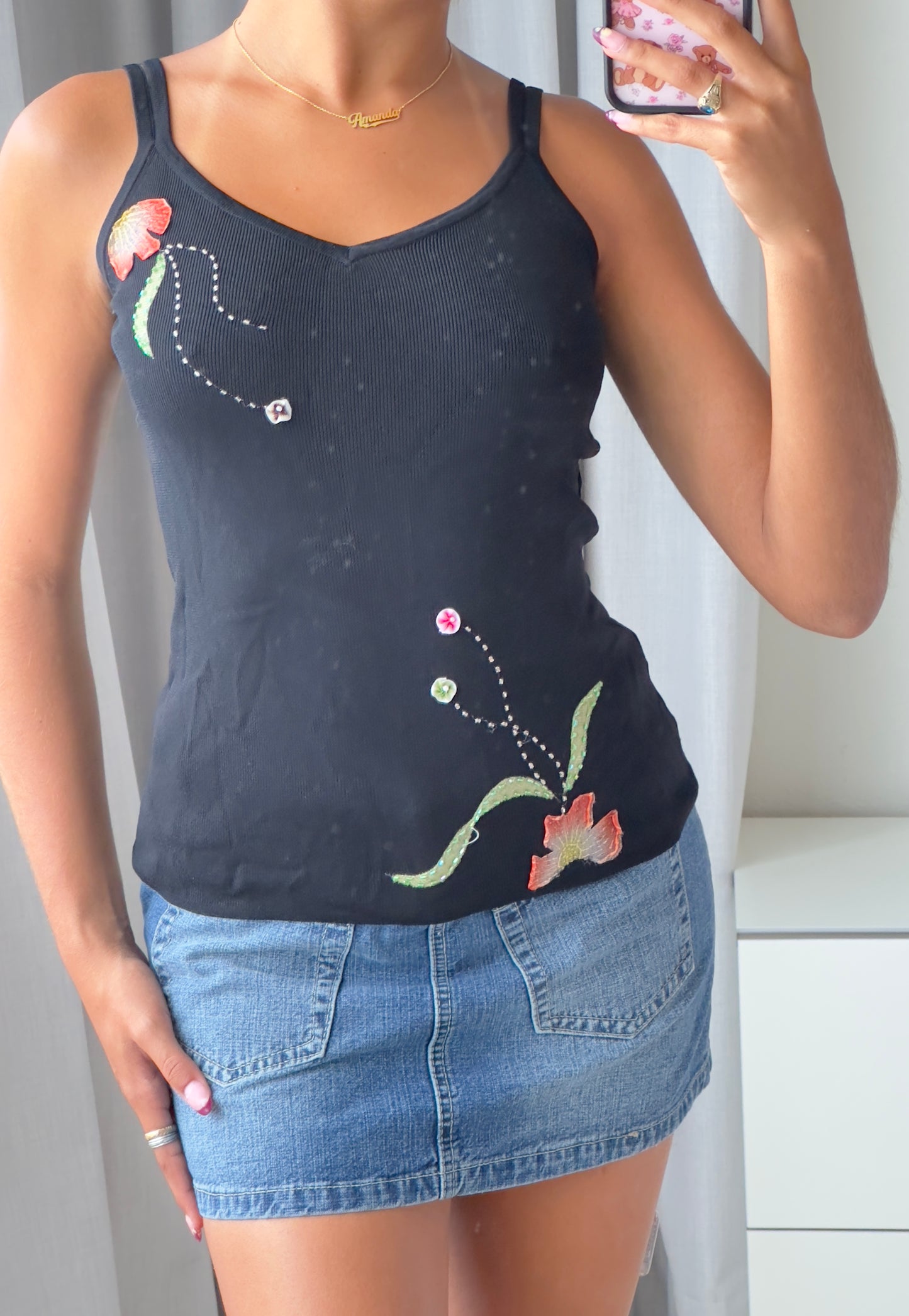 Fire Flower Black Cami Top