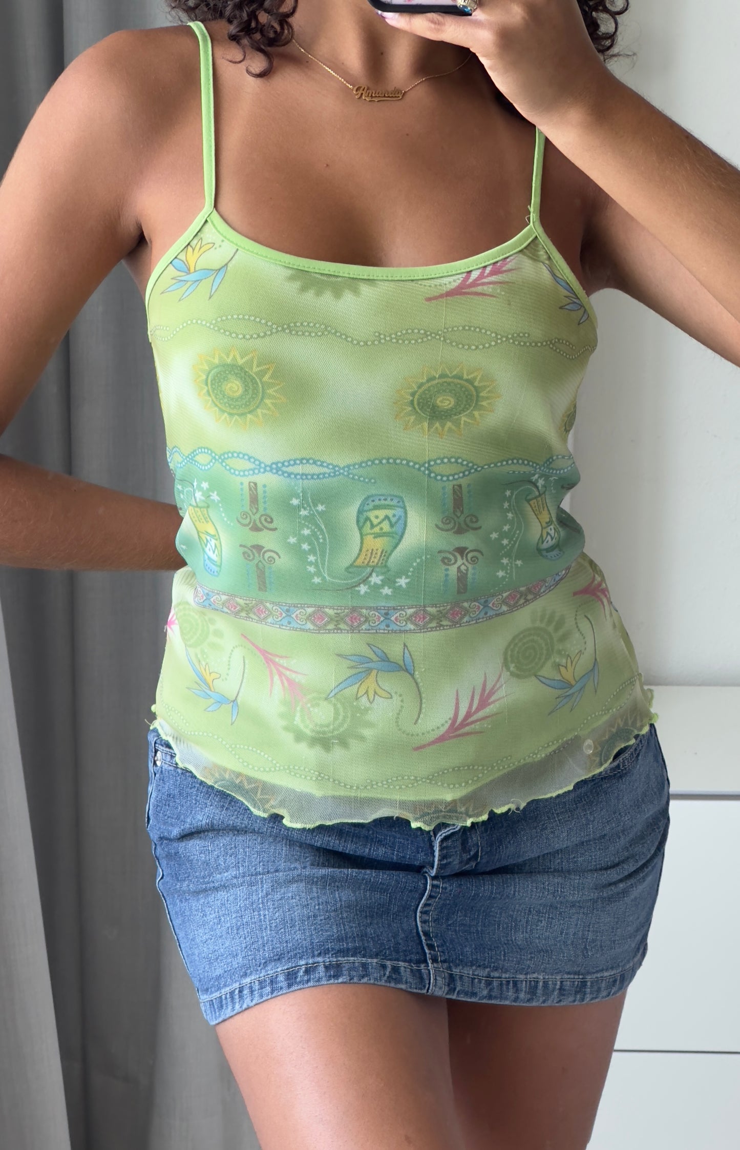 Green Graphic Cami Top