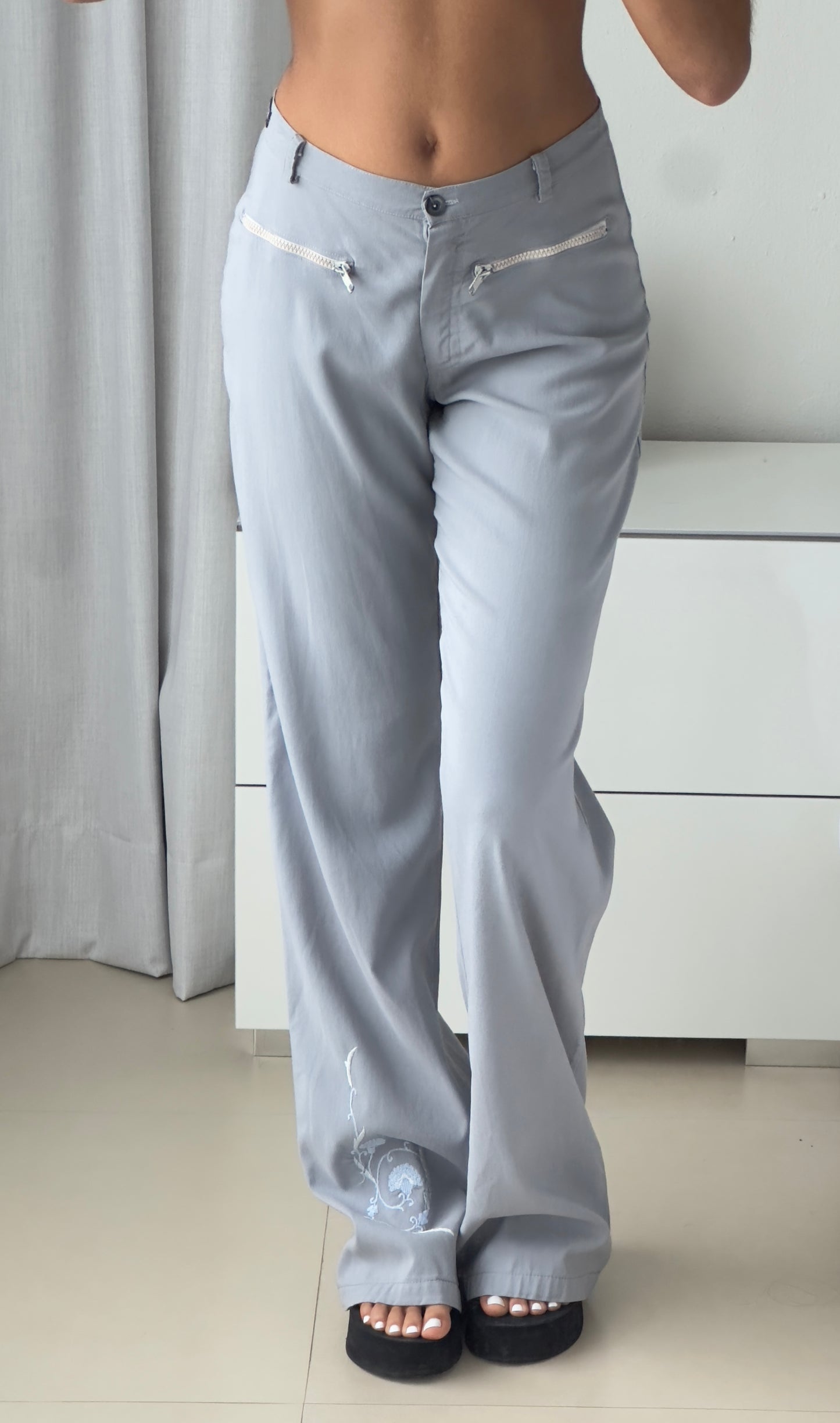 Grey Flower Trousers